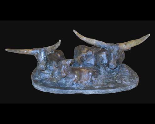 Bronze Casting - Trois Vaches Dans La Boue