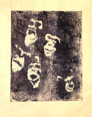 Chimpanzee Woodcut Monotype