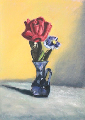 Rose in Blue Glass Vase