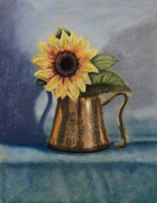 Sunflower in Brass Cup - Pastel