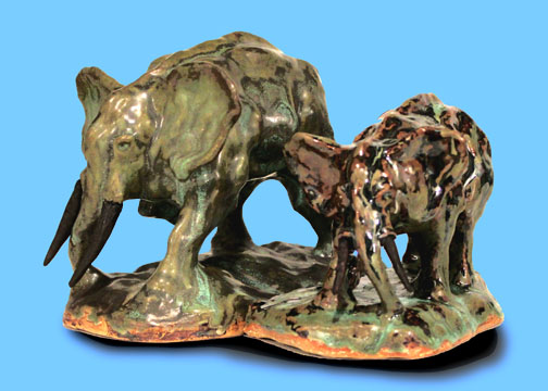 Two Ceramic Elephants with Ceramic Tusks