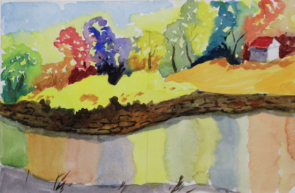 Water Color Sketch with Trees and Water