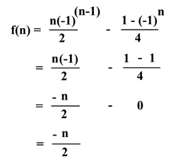 f(n) = n(-1)^(n-1)/2-(1-[-1]^n/4