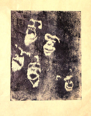 Chimp Faces - Woodcut